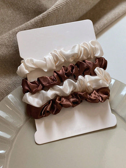 Chouchous satin 8 pièces - noir, blanc, marron