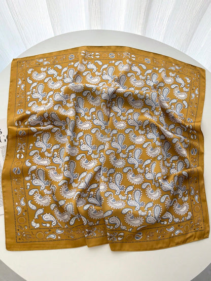Foulard carré 70cm en faux soie imprimé cachemire