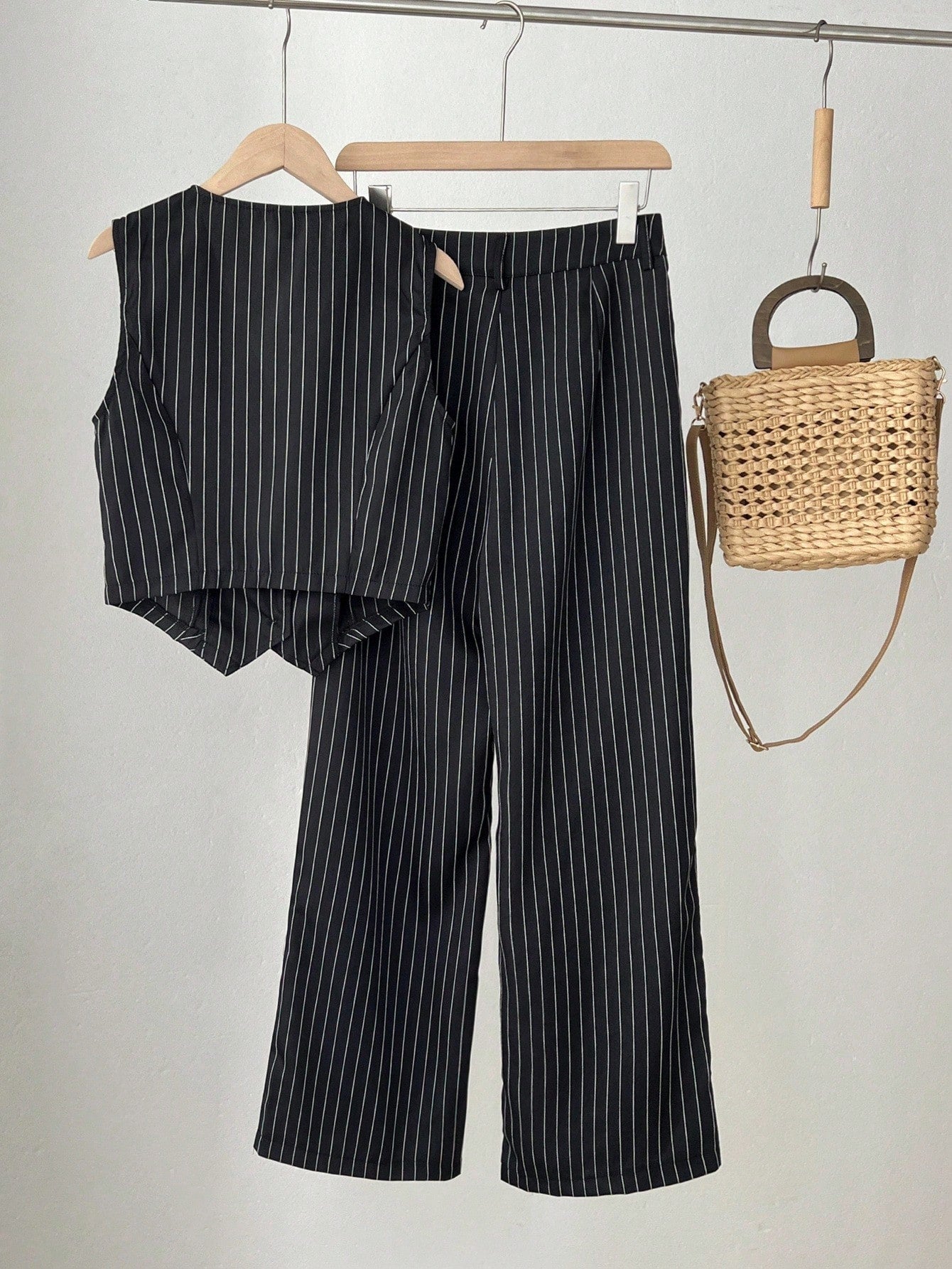 Costume Femme Rayures Verticales Gilet Pantalon Bureau
