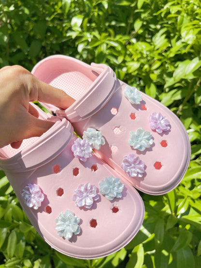 10 clips fleurs jasmin bleu violet pour sandales et mules